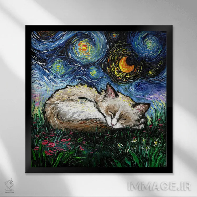 تابلو شب خوابآلود بچهگربه رگدال اثر آجا تریر - نمای قابدار مشکی