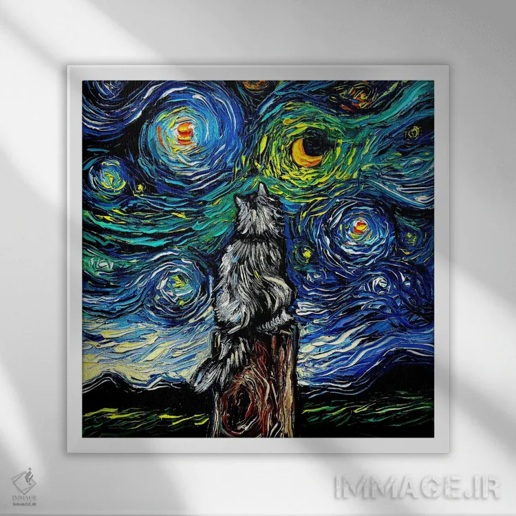 تابلو شب گربه جنگلی نروژی اثر آجا تریر - نمای قابدار سفید