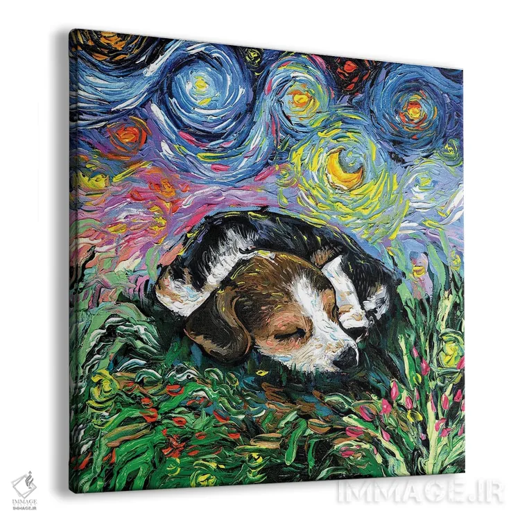 تابلو شب خوابآلود توله بیگل اثر آجا تریر - نمای پرسپکتیو محصول