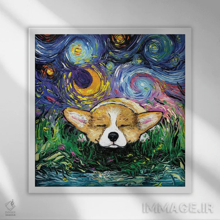 تابلو شب خوابآلود کورگی اثر آجا تریر - نمای قابدار سفید