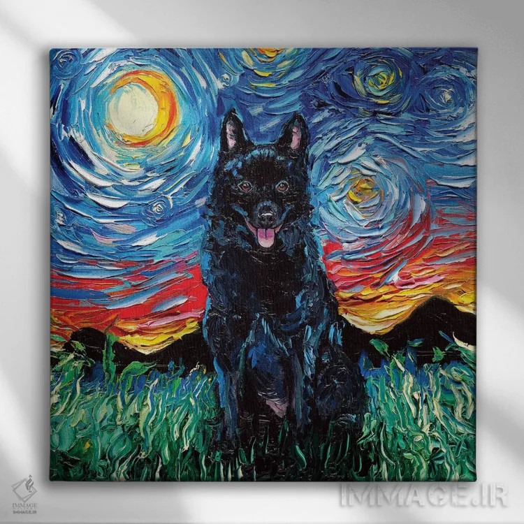 تابلو شب اسکیپرک (نژاد سگ) اثر آجا تریر - نمای روبهرو روی دیوار