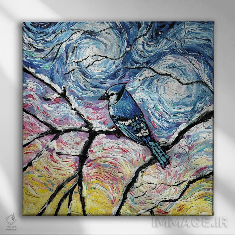 تابلو جی آبی (پرنده) اثر آجا تریر - نمای روبهرو روی دیوار