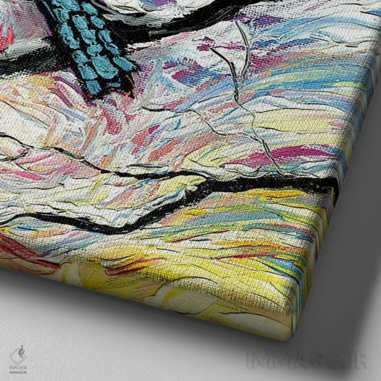 تابلو جی آبی (پرنده) اثر آجا تریر - نمای نزدیک بافت بوم