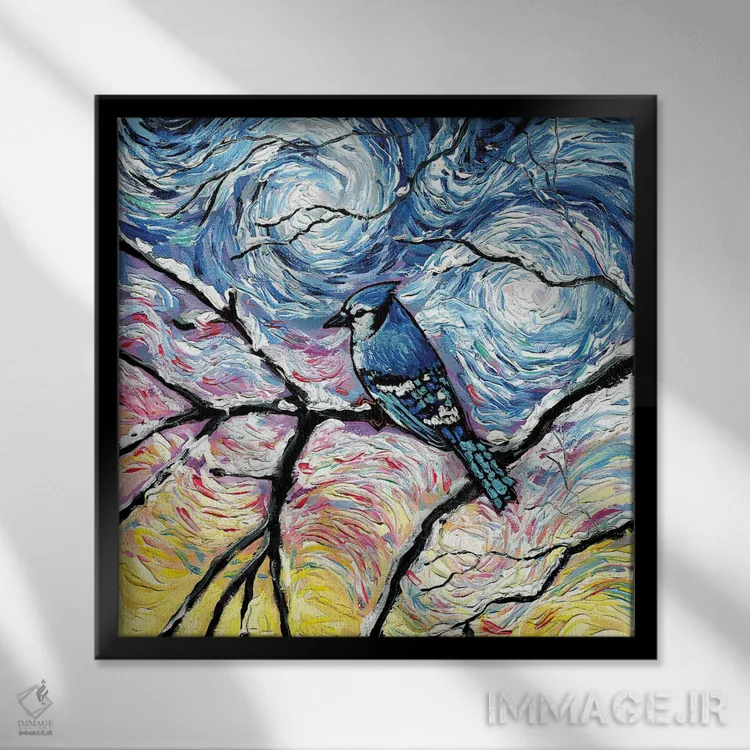 تابلو جی آبی (پرنده) اثر آجا تریر - نمای قابدار مشکی