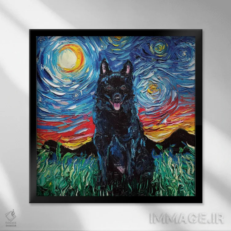 تابلو شب اسکیپرک (نژاد سگ) اثر آجا تریر - نمای قابدار مشکی