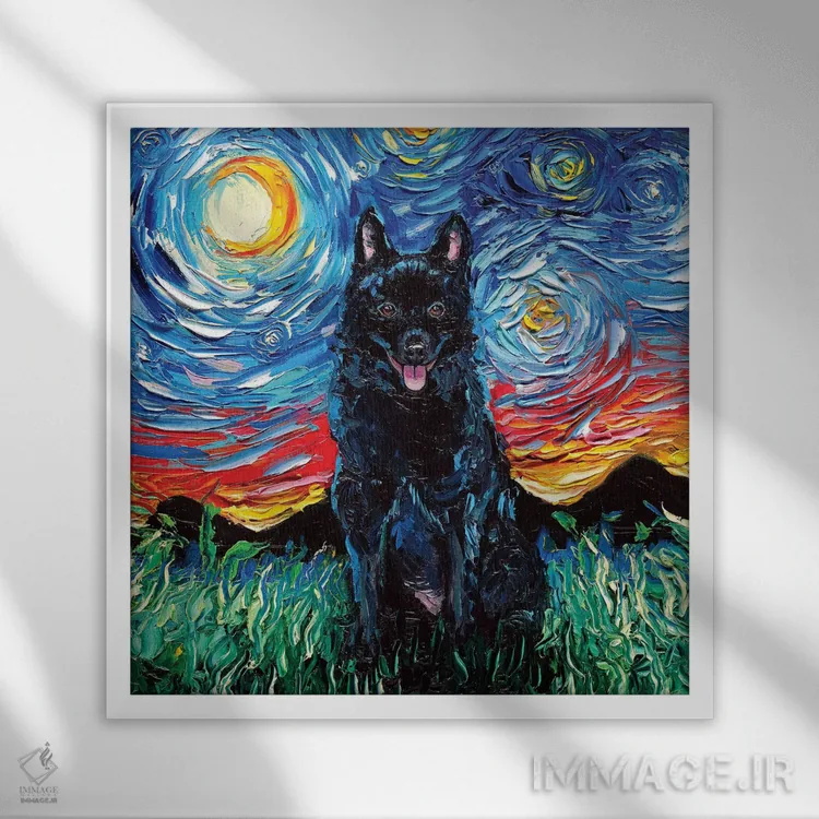 تابلو شب اسکیپرک (نژاد سگ) اثر آجا تریر - نمای قابدار سفید