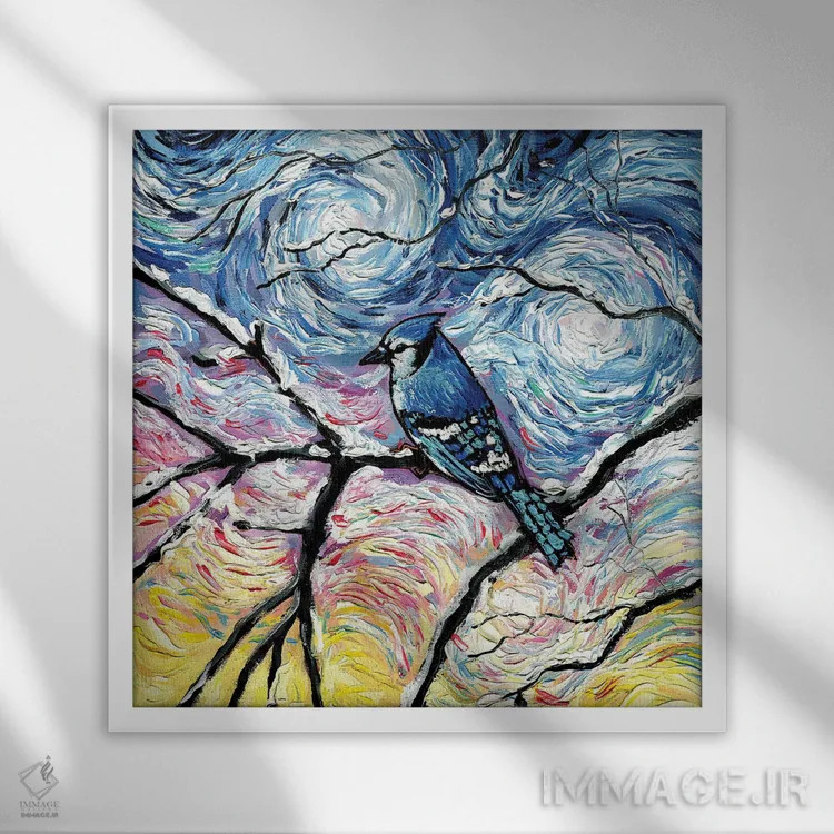 تابلو جی آبی (پرنده) اثر آجا تریر - نمای قابدار سفید