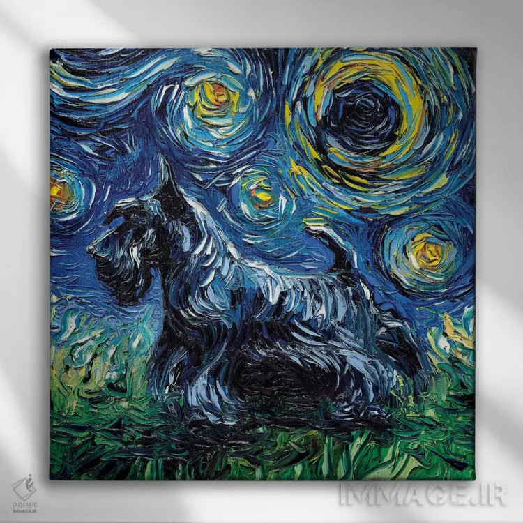 تابلو شب اسکاتی (نژاد سگ) اثر آجا تریر - نمای روبهرو روی دیوار