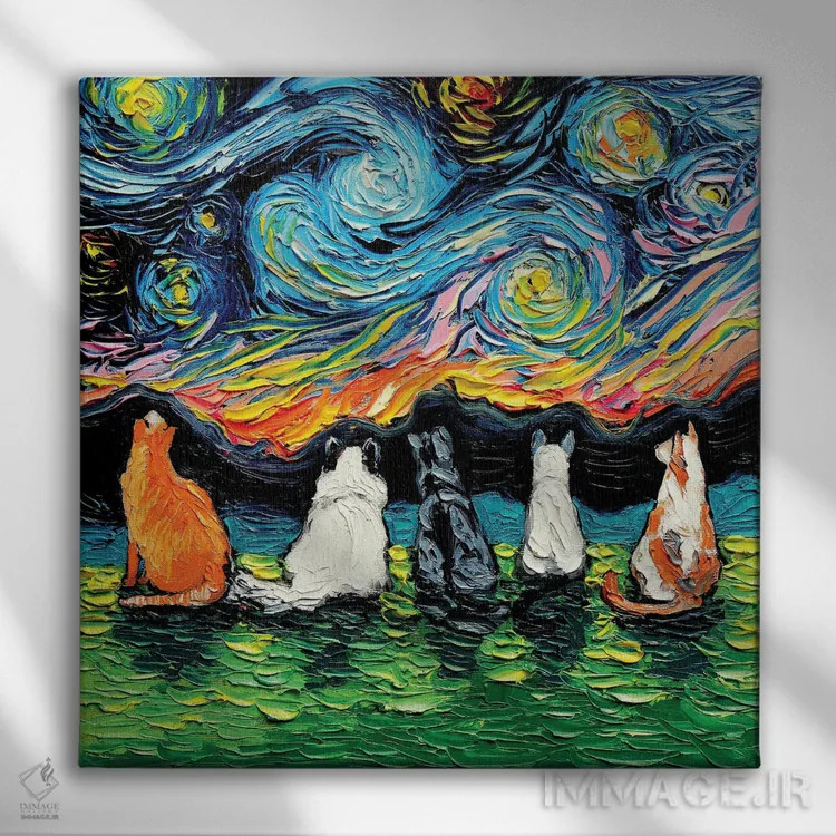 تابلو گربههای ستارهای اثر آجا تریر - نمای روبهرو روی دیوار