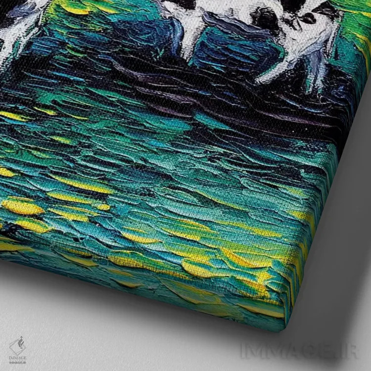 تابلو چمنزار پرستاره و درخشان اثر آجا تریر - نمای نزدیک بافت بوم