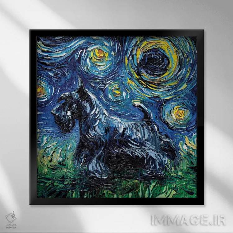 تابلو شب اسکاتی (نژاد سگ) اثر آجا تریر - نمای قابدار مشکی