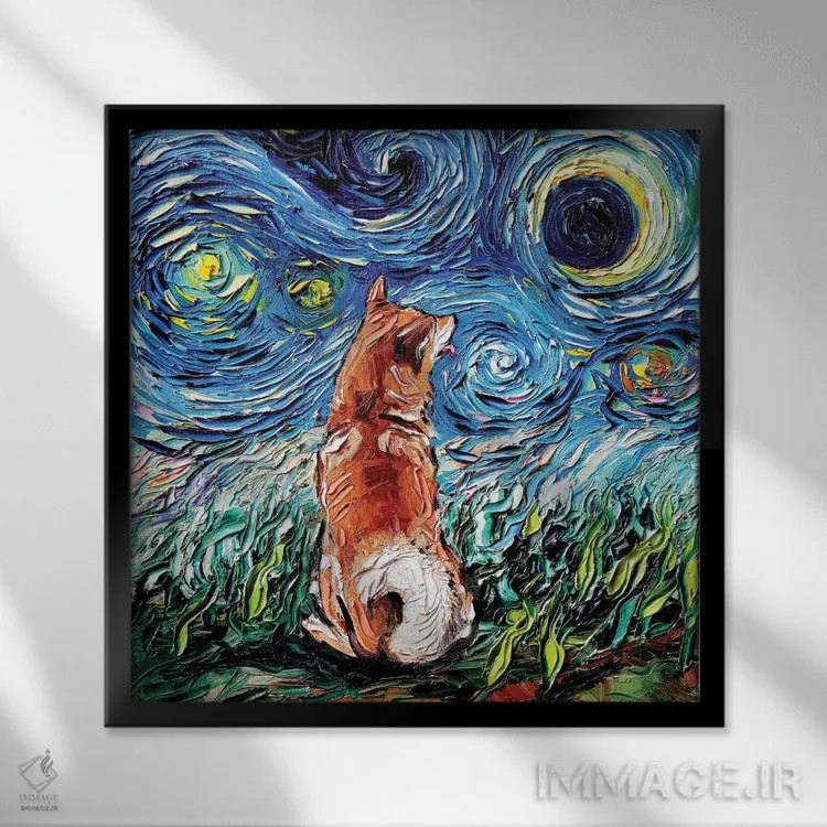 تابلو شب شیبا اینو (نژاد سگ ژاپنی) اثر آجا تریر - نمای قابدار مشکی