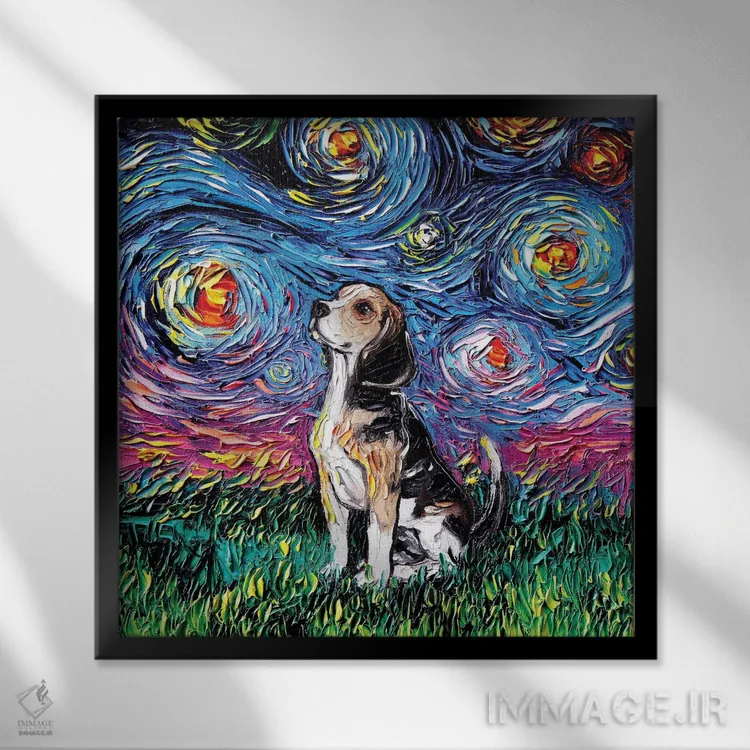 تابلو شب بیگل (نژاد سگ) اثر آجا تریر - نمای قابدار مشکی