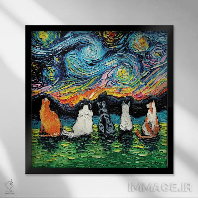 تابلو گربههای ستارهای اثر آجا تریر - نمای قابدار مشکی