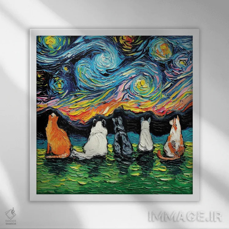 تابلو گربههای ستارهای اثر آجا تریر - نمای قابدار سفید