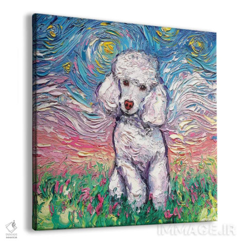 تابلو شب پودل سفید اثر آجا تریر - نمای پرسپکتیو محصول