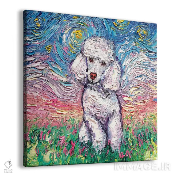 تابلو شب پودل سفید اثر آجا تریر - نمای پرسپکتیو محصول