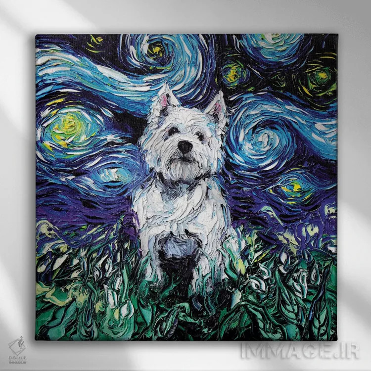 تابلو شب وستی (نژاد سگ) اثر آجا تریر - نمای روبهرو روی دیوار