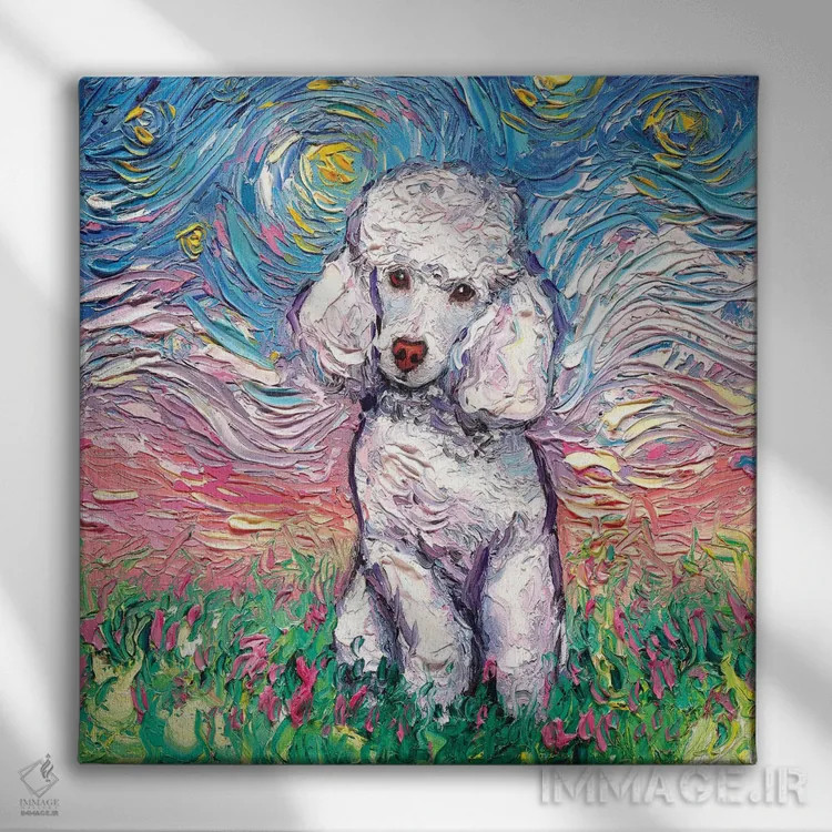 تابلو شب پودل سفید اثر آجا تریر - نمای روبهرو روی دیوار