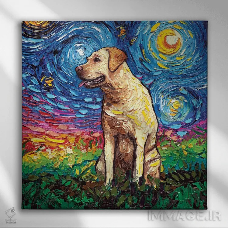 تابلو شب لابرادور زرد ۲ اثر آجا تریر - نمای روبهرو روی دیوار