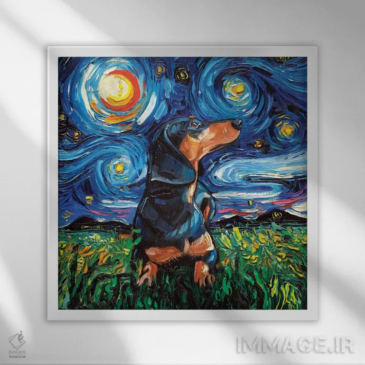 تابلو شب داشهوند سیاه و قهوهای اثر آجا تریر - نمای قابدار سفید