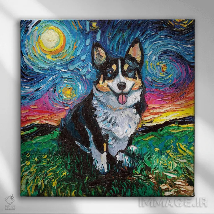 تابلو شب کورگی سهرنگ اثر آجا تریر - نمای روبهرو روی دیوار