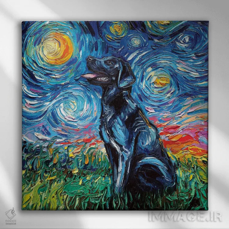 تابلو شب لابرادور سیاه ۱ اثر آجا تریر - نمای روبهرو روی دیوار