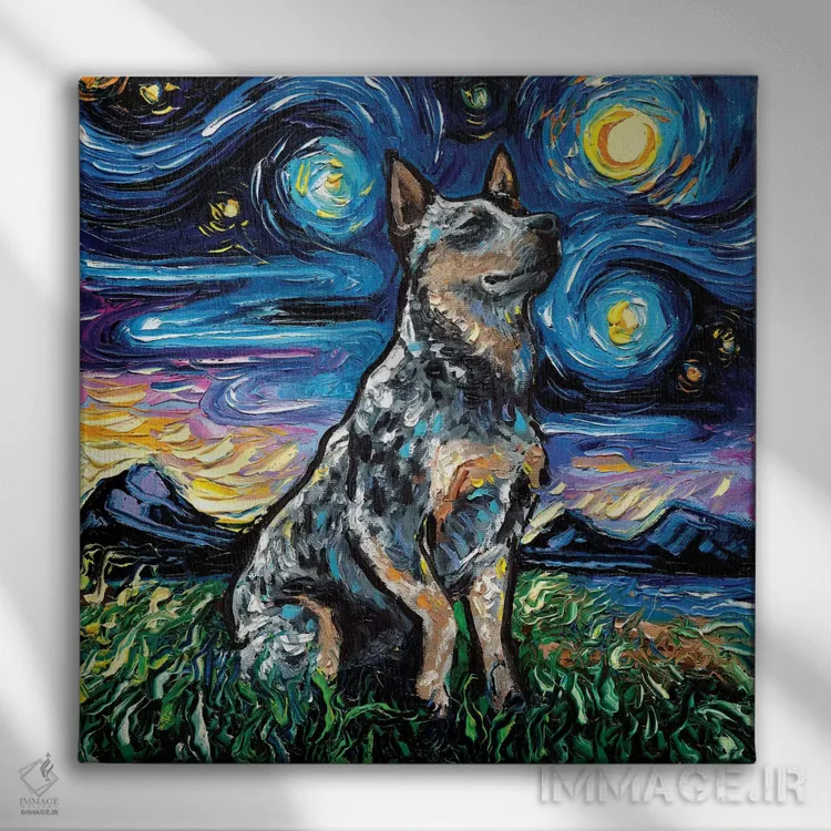 تابلو شب بلو هیلر (نژاد سگ) اثر آجا تریر - نمای روبهرو روی دیوار