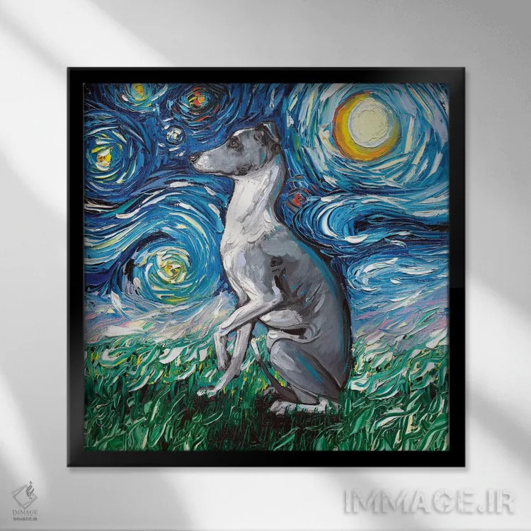 تابلو شب ویپت (نژاد سگ) اثر آجا تریر - نمای قابدار مشکی