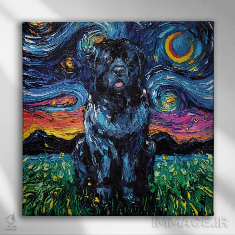 تابلو شب نیوفاندلند (نژاد سگ) اثر آجا تریر - نمای روبهرو روی دیوار