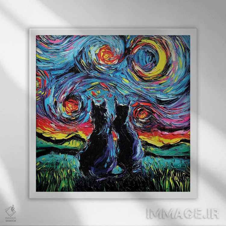 تابلو گربههای ونگوگ اثر آجا تریر - نمای قابدار سفید