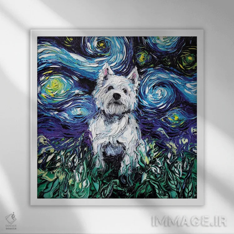 تابلو شب وستی (نژاد سگ) اثر آجا تریر - نمای قابدار سفید