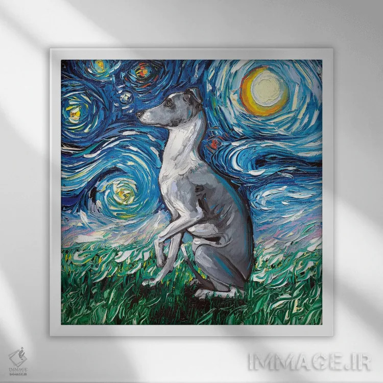 تابلو شب ویپت (نژاد سگ) اثر آجا تریر - نمای قابدار سفید