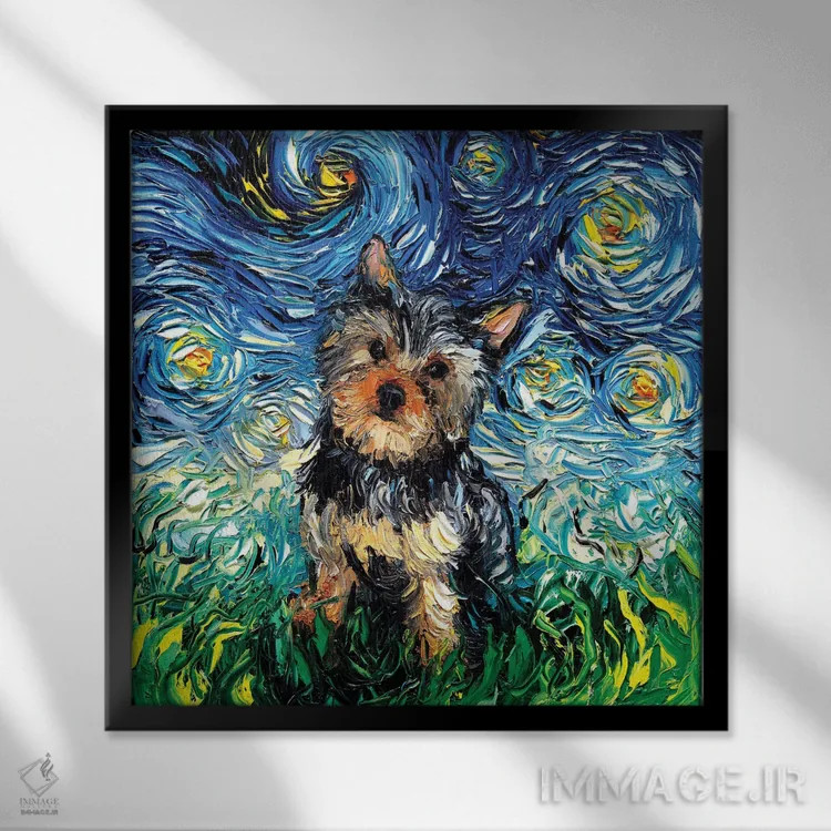 تابلو شب یورکی (یورکشایر تریر) اثر آجا تریر - نمای قابدار مشکی