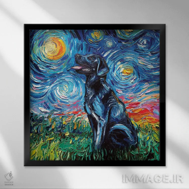 تابلو شب لابرادور سیاه ۱ اثر آجا تریر - نمای قابدار مشکی