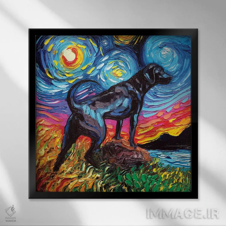 تابلو شب لابرادور سیاه ۲ اثر آجا تریر - نمای قابدار مشکی
