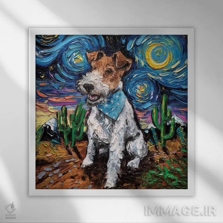 تابلو شب وایر فاکس تریر اثر آجا تریر - نمای قابدار سفید