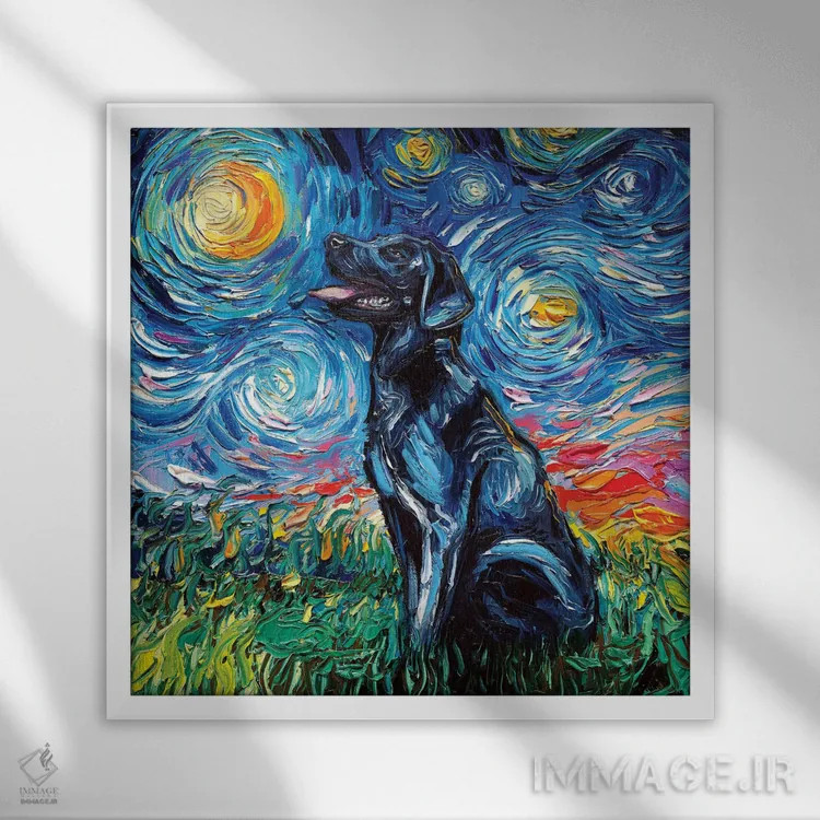 تابلو شب لابرادور سیاه ۱ اثر آجا تریر - نمای قابدار سفید