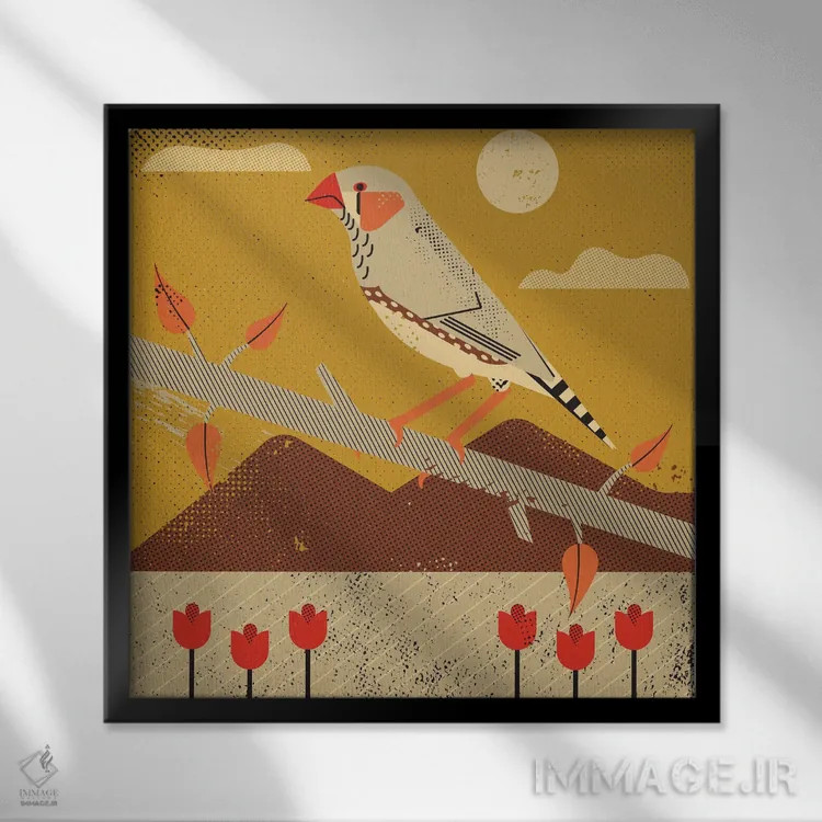 تابلو فنچ گورخری (پرنده) اثر امر کاریچ - نمای قابدار مشکی