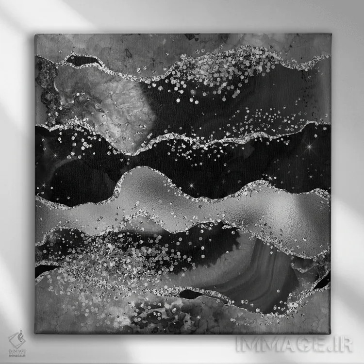تابلو بافت عقیق مشکی براق شماره ۷ اثر آلوک دیزاین - نمای روبهرو روی دیوار