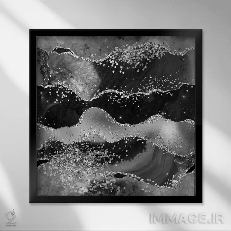 تابلو بافت عقیق مشکی براق شماره ۷ اثر آلوک دیزاین - نمای قابدار مشکی
