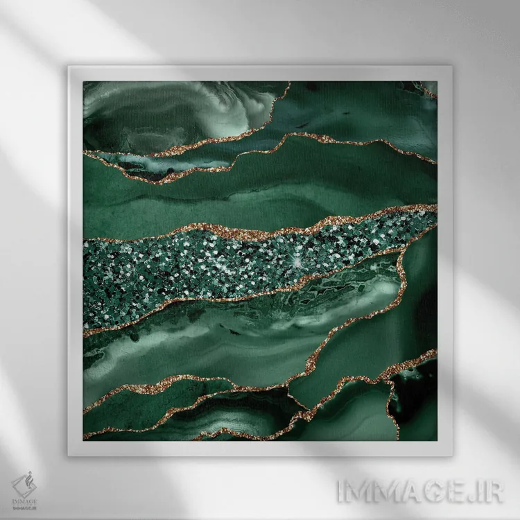 تابلو بافت عقیق درخشان اقیانوس شماره ۱۶ اثر آلوک دیزاین - نمای قابدار سفید