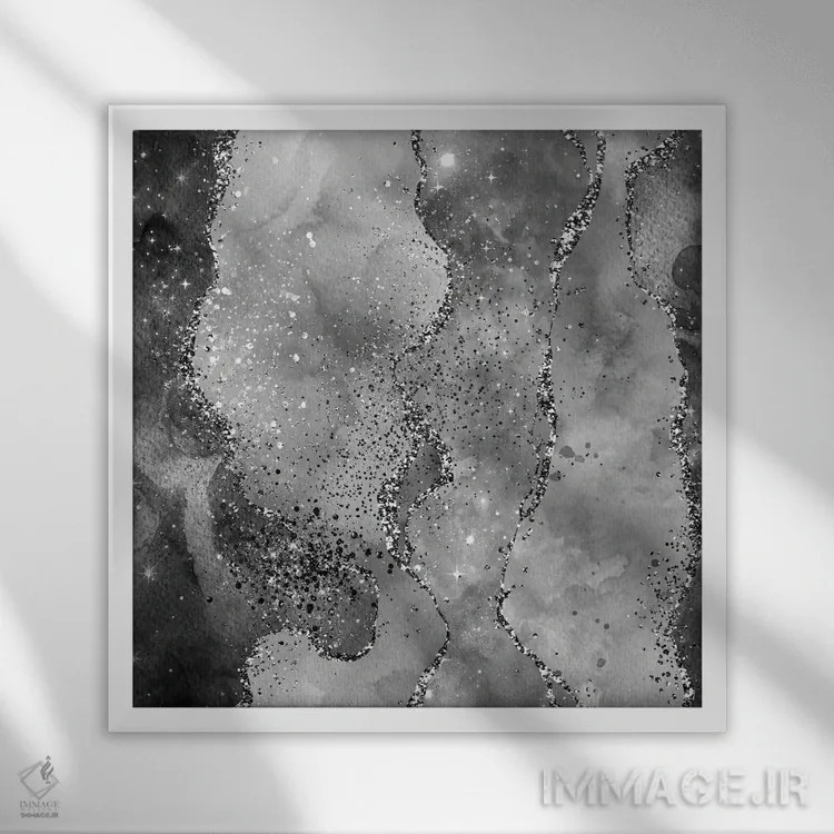 تابلو بافت عقیق مشکی براق شماره ۲ اثر آلوک دیزاین - نمای قابدار سفید
