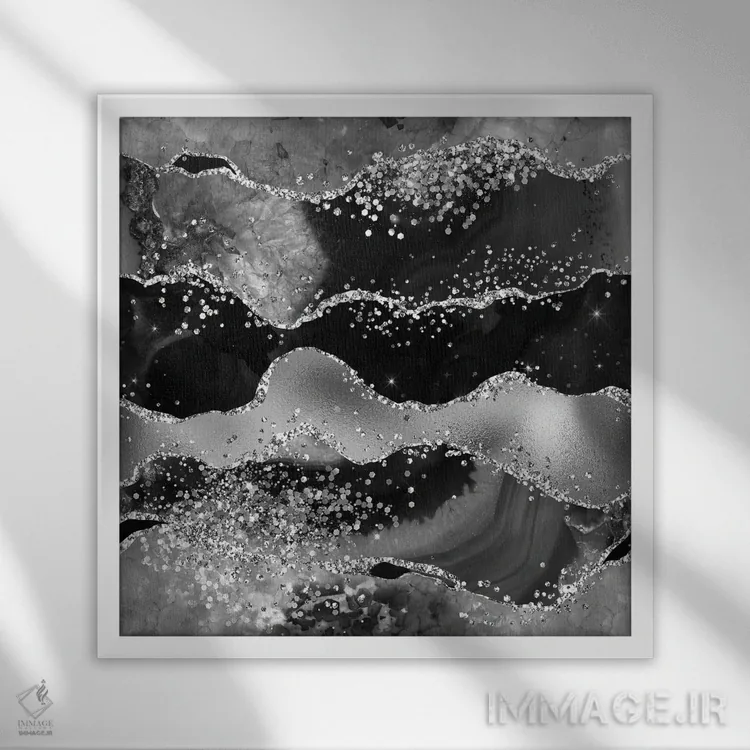 تابلو بافت عقیق مشکی براق شماره ۷ اثر آلوک دیزاین - نمای قابدار سفید