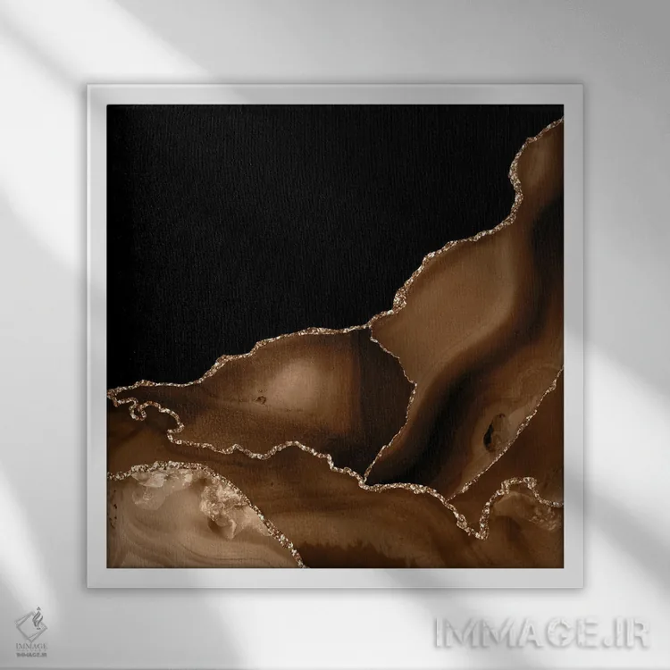 تابلو بافت عقیق طلایی قهوهای شماره ۳ اثر آلوک دیزاین - نمای قابدار سفید