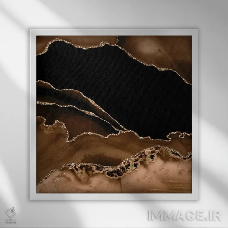 تابلو بافت عقیق طلایی قهوهای شماره ۱۴ اثر آلوک دیزاین - نمای قابدار سفید