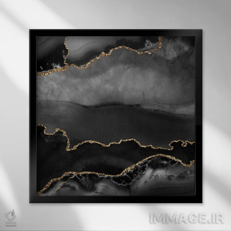 تابلو بافت عقیق طلایی مشکی شماره ۲ اثر آلوک دیزاین - نمای قابدار مشکی