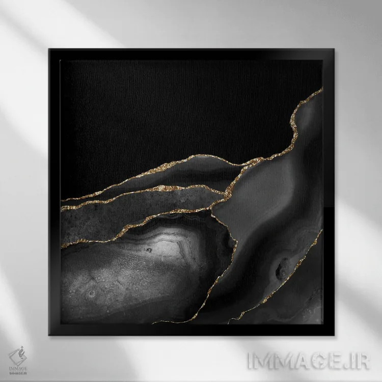 تابلو بافت عقیق طلایی مشکی شماره ۴ اثر آلوک دیزاین - نمای قابدار مشکی
