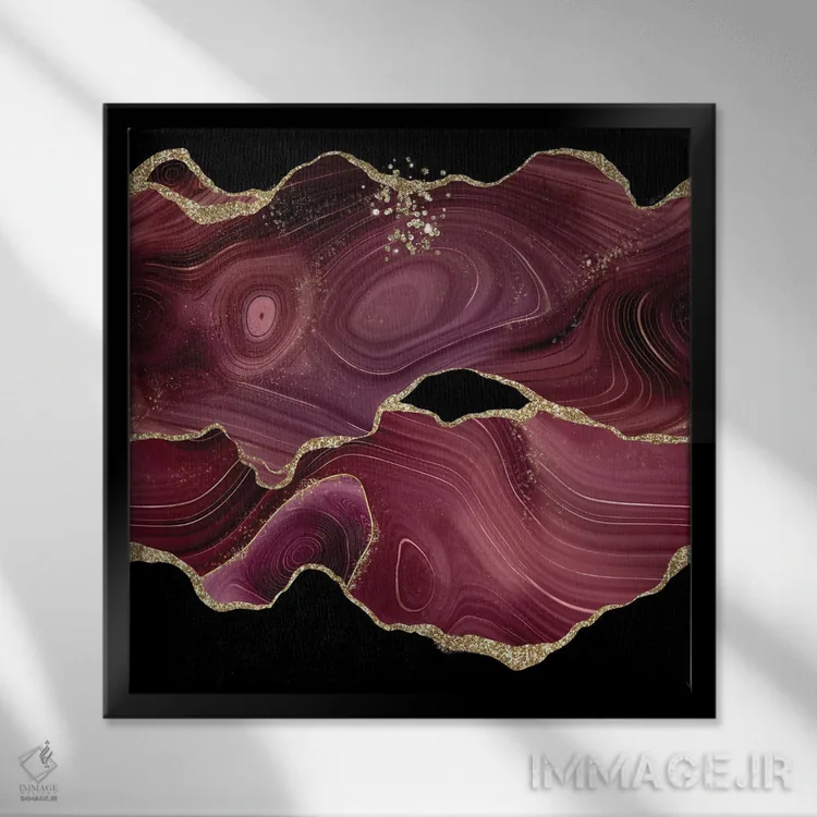 تابلو بافت عقیق زرگنده شرابی براق شماره ۳ اثر آلوک دیزاین - نمای قابدار مشکی