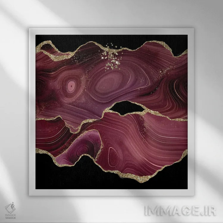 تابلو بافت عقیق زرگنده شرابی براق شماره ۳ اثر آلوک دیزاین - نمای قابدار سفید